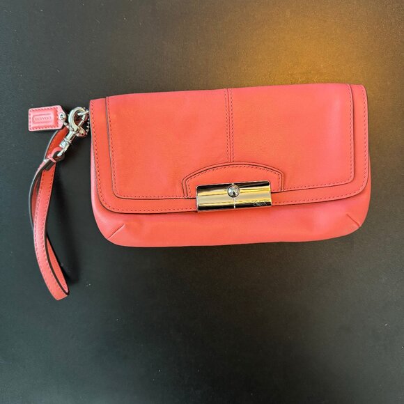 COACH - Kristin Smooth Coal Leather Wristlet Clutch Purse - Picture 3 of 8